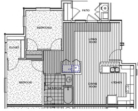 2 Bed 1 Bath Floor Plan